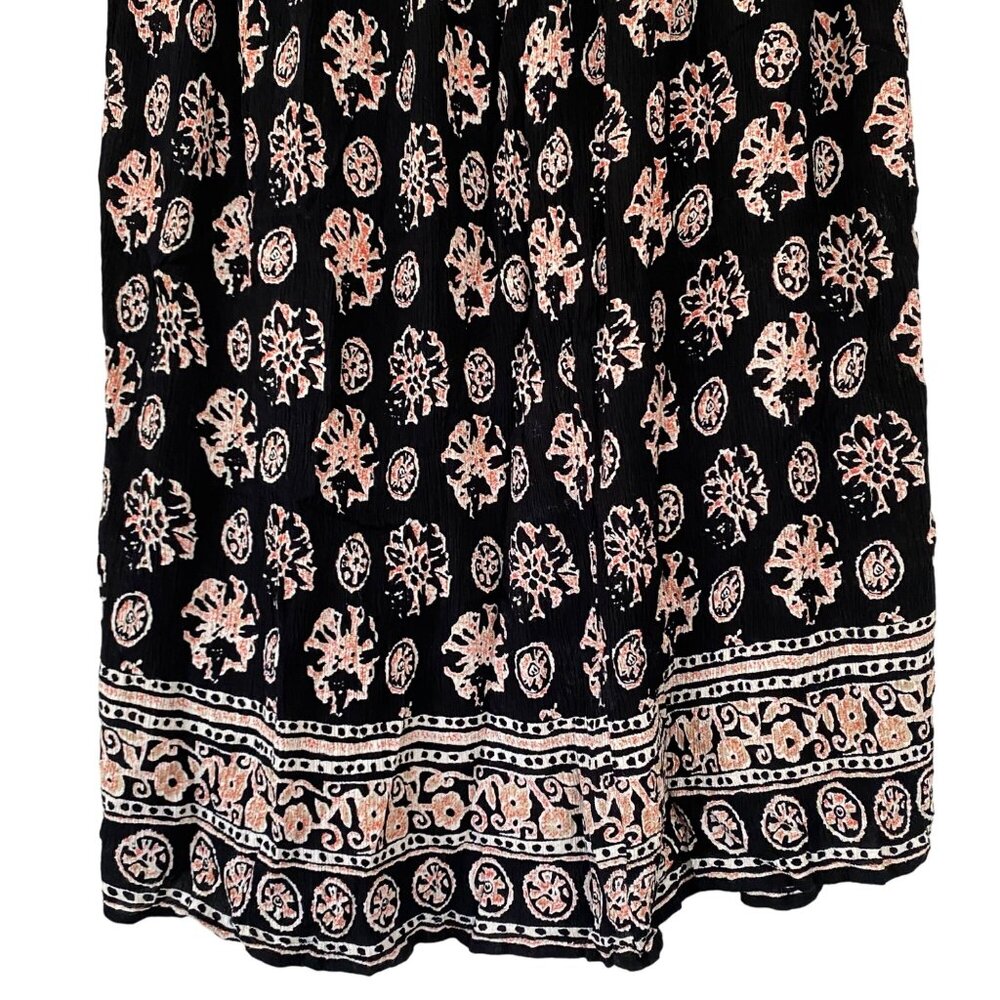 Vintage Liz Baker Essential Black Patterned Gypsy Pleated Maxi Skirt Size M - Picture 8 of 8